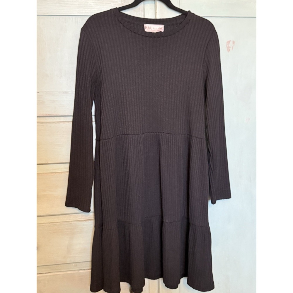 Philosophy Women's Black Ribbed Long Sleeve‎ Tiered Dress Size Large